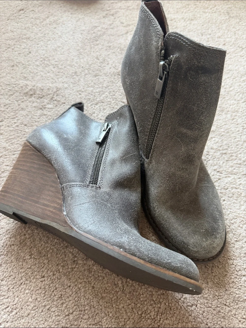 Lucky Brand Gray distressed Wedge Ankle Booties
